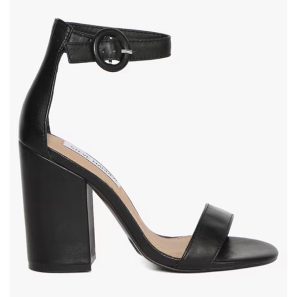 STEVE MADDEN • Friday Black Open-Toe Chunky Block Heeled Ankle Strap Sandals, 9 - Picture 2 of 16